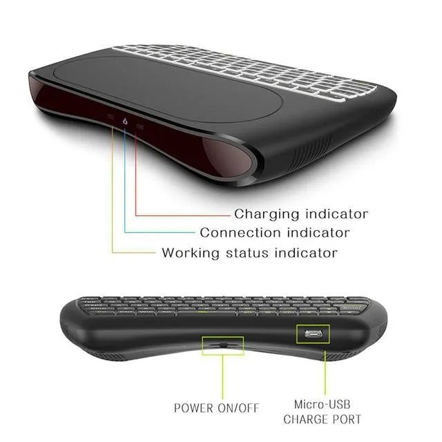 Black D8 Pro wireless mini keyboard with integrated touchpad and multimedia keys