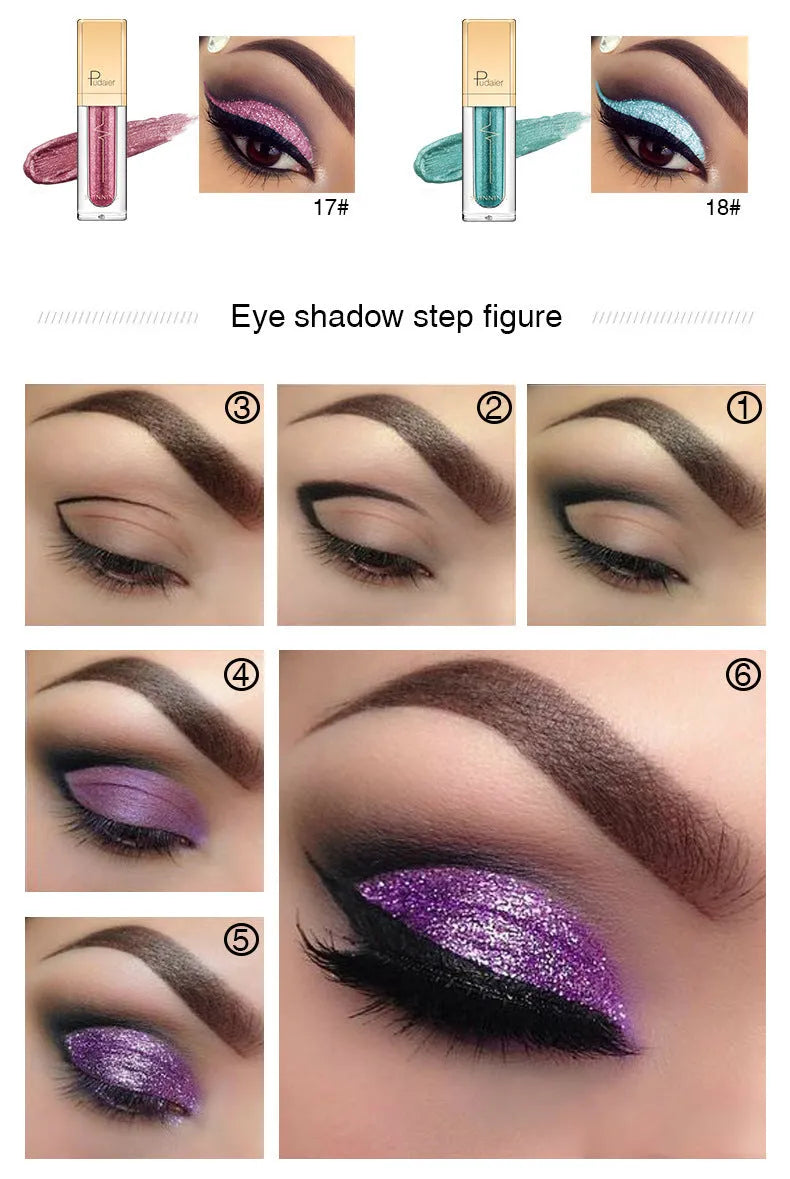 Shinning Star 18-colour glitter eyeshadow palette with shades from Beige to Water Wave Silver on a white background