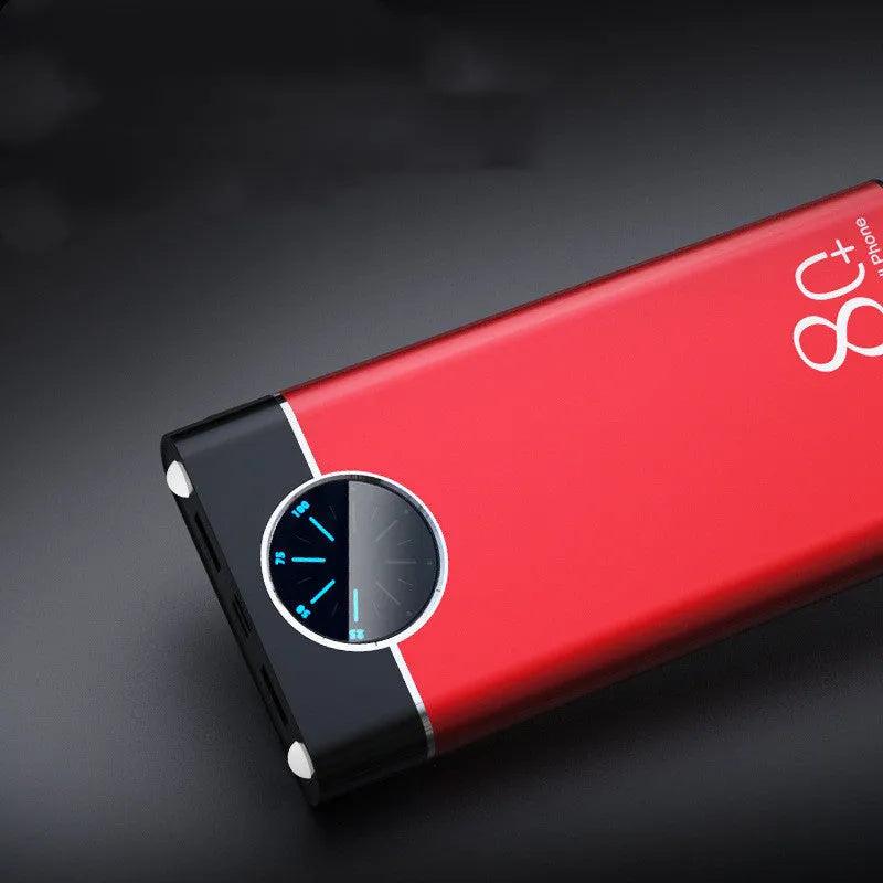 20000mAh alloy portable power bank with LED flashlight in black, red, and blue colour options