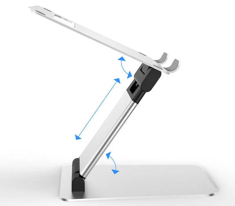 Silver folding double-arm stepless laptop stand for 17 inch notebook, about 70cm sight height, 30KG load