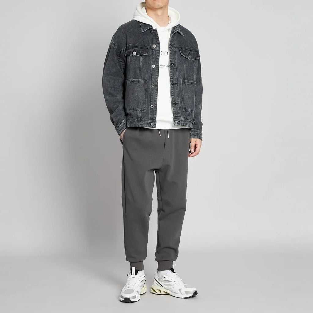 Cotton blend mid-waist drawstring loose fit nine-tenths men's casual pants in grey with tether closure