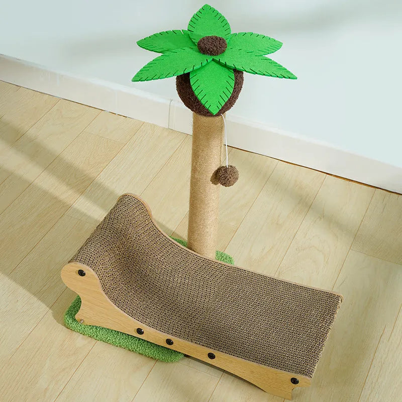 Wooden beach chair shaped cat climbing frame with a hemp mat scratch board and chamfered column.