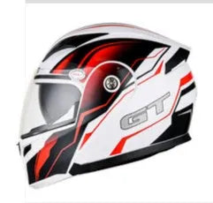Motorcycle Bluetooth helmet with flip front dual lens visor, ABS shell, DOT ECE certified, available in black and white colours