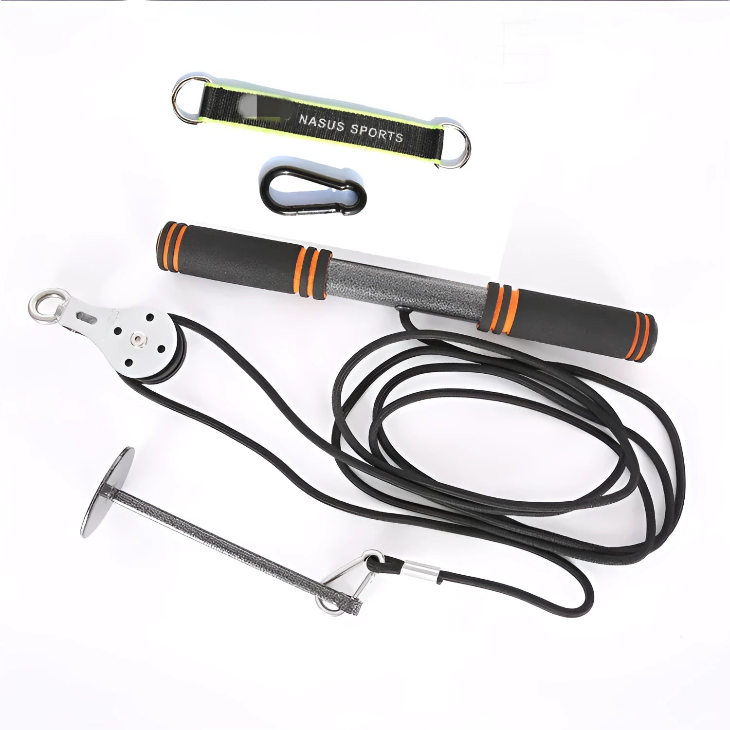Qianjin stick fitness equipment set with nylon pull rope, pulley, and bell piece support