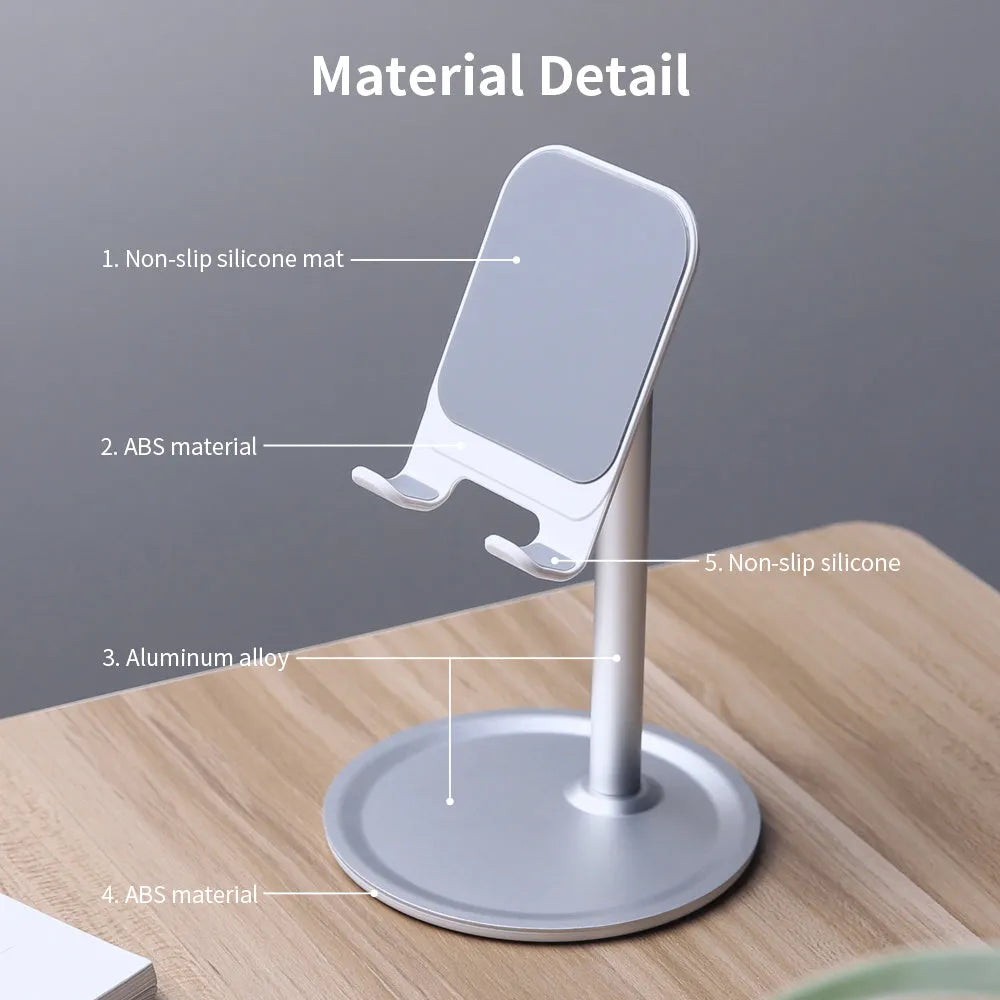 Aluminium mobile phone stand in black or white with silicone grips for phones and tablets