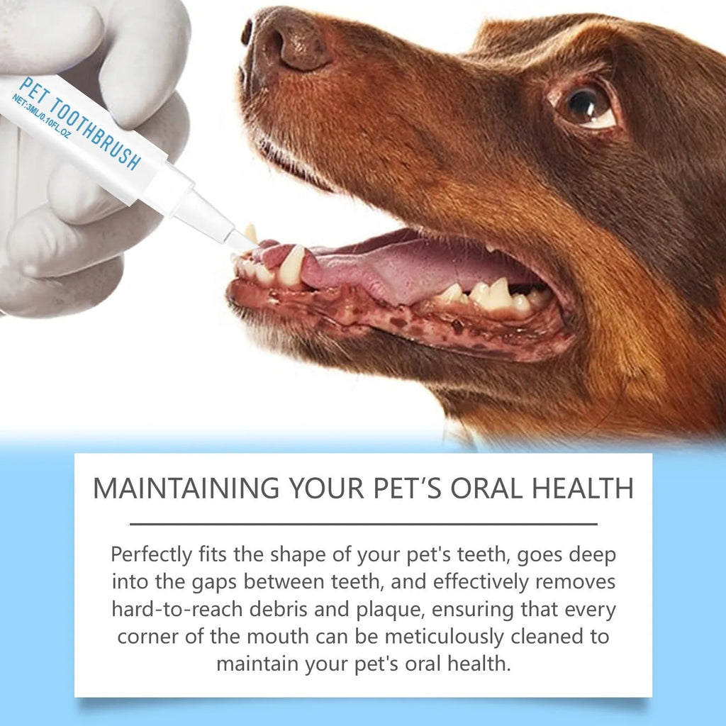 Pet toothbrush pen with soft bristle head and integrated 3ml dental gel reservoir
