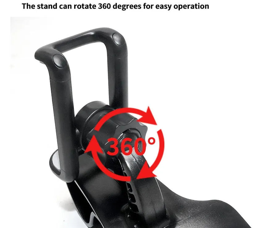 Black grey ABS plastic rotating phone holder for car air vent with direct view, 360-degree rotation, and adjustable width.