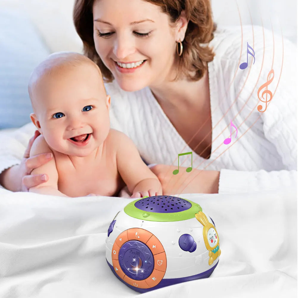 White starry sky night light projector for children with colour-changing LEDs and sound modes