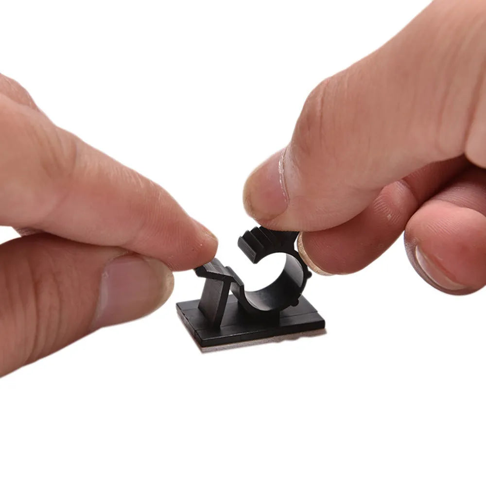 Black nylon adhesive cable clamp pack of 10 for 13mm diameter wire management.