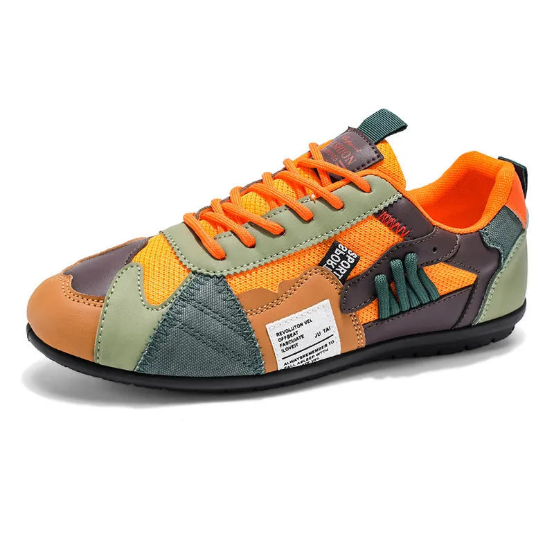 Men's spring summer sports shoes low top board shoes round toe artificial PU upper colour block design flat heel