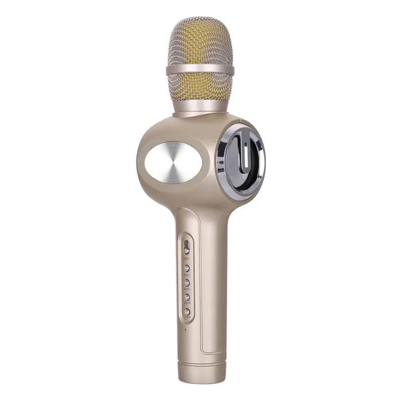 Yaerjia E108 wireless karaoke microphone in black, gold, or pink colour with built-in speaker