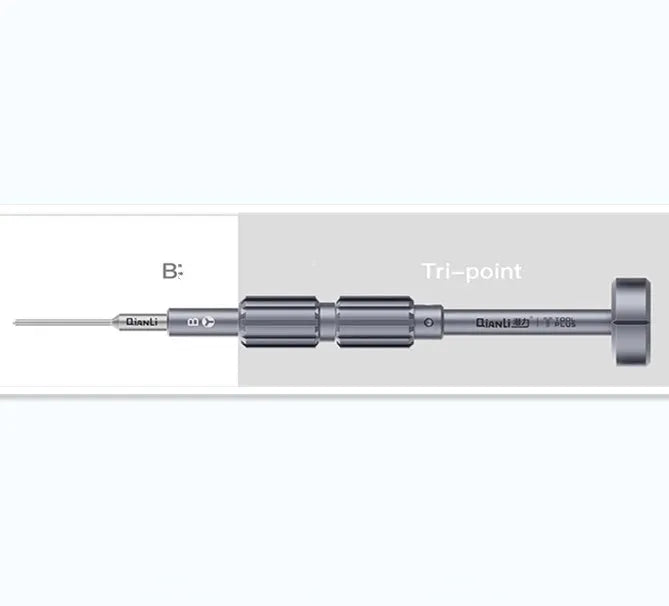 Precision screwdriver with grenade-shaped aluminium handle and multiple bits for iPhone repair