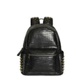 Black waterproof PU oil wax leather computer schoolbag with 36-55L capacity and rivet details.