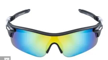 Polarised cycling glasses for myopia wearers, wind-resistant unisex bike eyewear in grey, red, and yellow