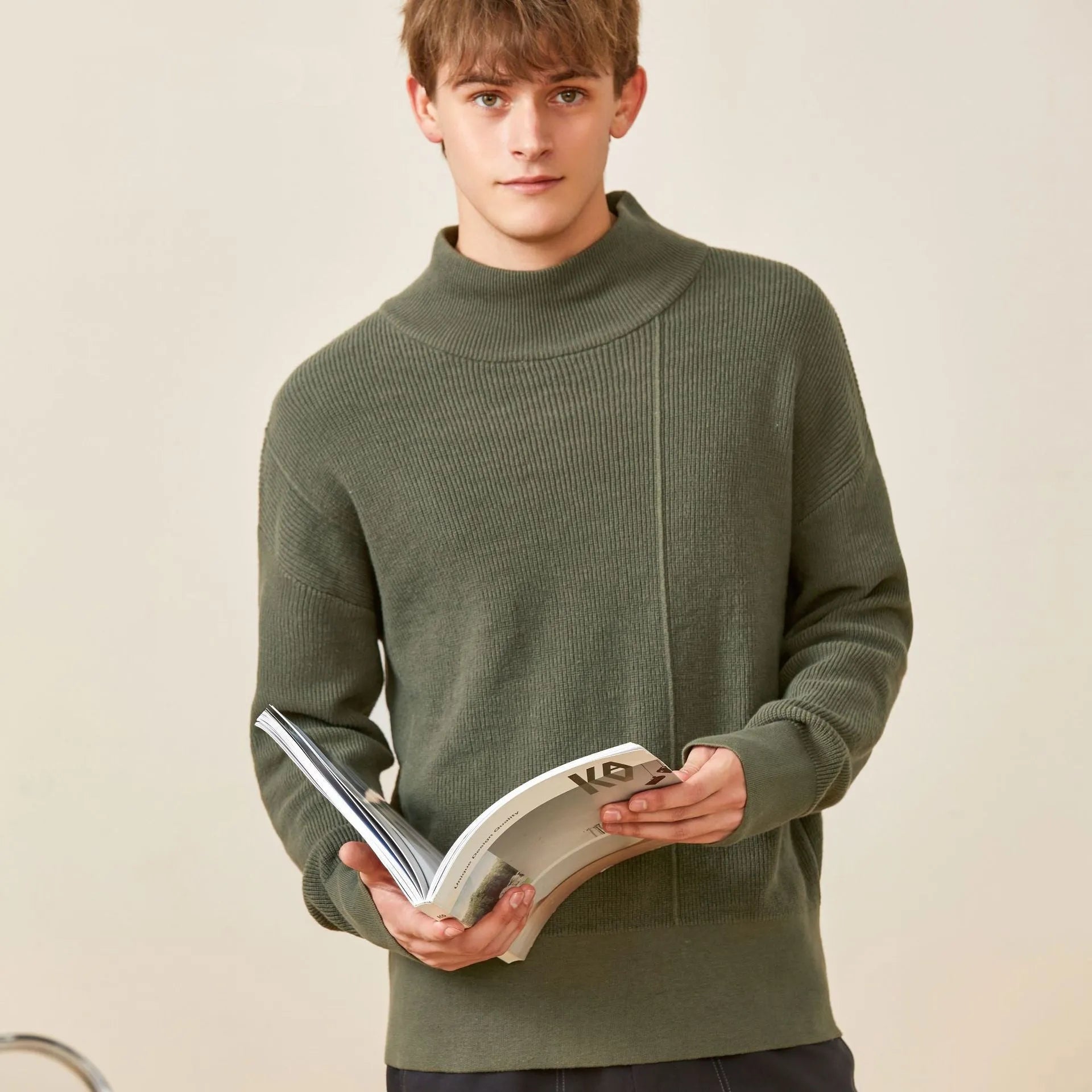 Men's loose fit long sleeve round neck cotton sweater available in grey