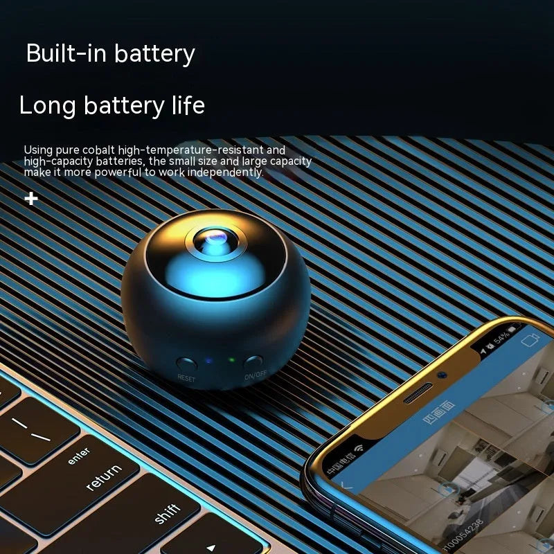 A white 1080p wireless Wi‑Fi security camera for indoor surveillance on a table.