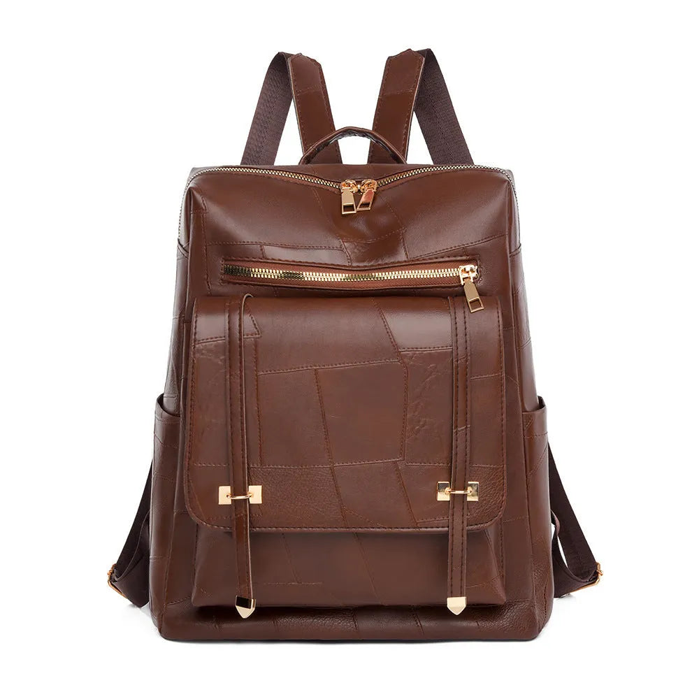 Retro women's backpack in PU leather with three-dimensional pockets and organised compartments