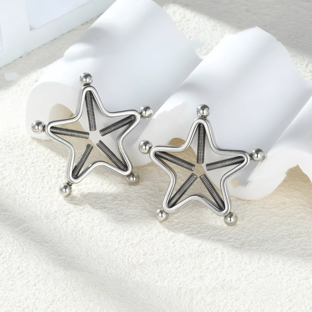 Stainless steel screw adjustable nipple ring in geometric shape, steel colour finish