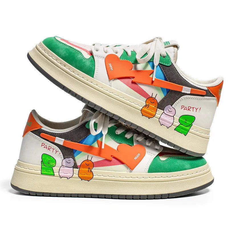 Pair of simple lace-up fashion sneakers on a white background