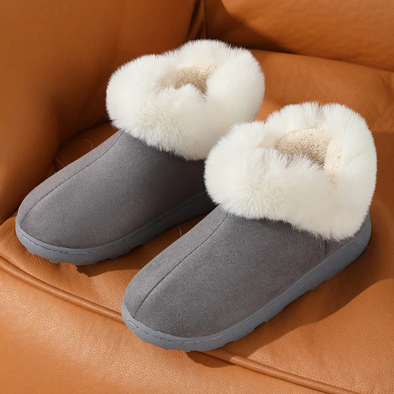 New bag heel winter home indoor platform warm couples cotton shoes in gray with super soft velvet upper and thickening sole