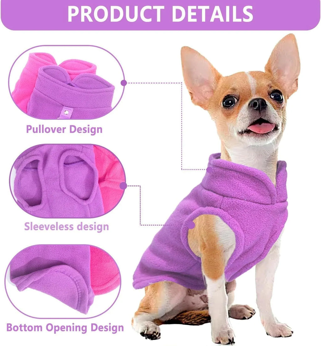 2 pack fleece dog sweater with leash ring, turtleneck pullover for small dogs, S to XL