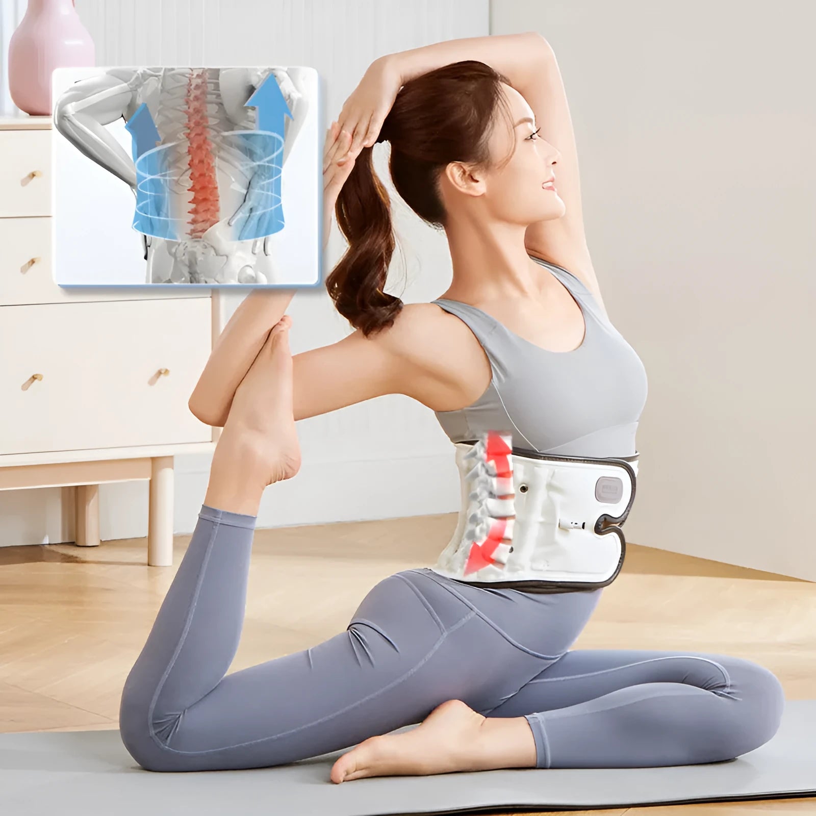 Automatic inflation lumbar waist support belt made from black PU material, sizes S and M.
