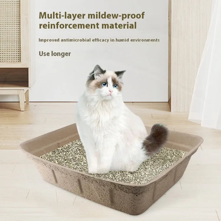 Brown disposable waterproof cat litter box made from eco-friendly degradable material.