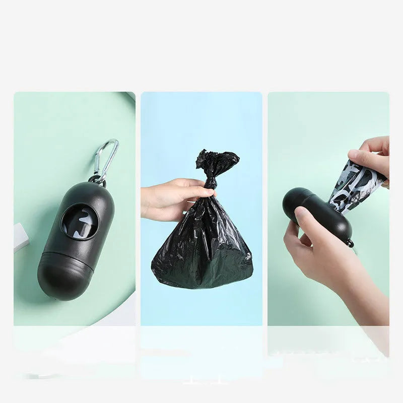 Degradable pet waste bag roll set with capsule dispenser, 15 pieces per roll, 35x22cm bags, for leash or harness