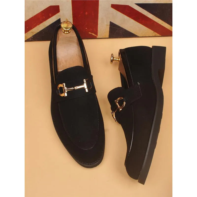 Men's casual pointed toe shoes in black or brown with artificial PU upper and composite sole