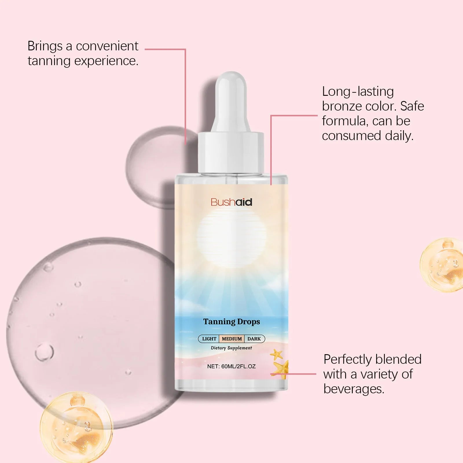 60ml tanning drops bottle with dropper for body care and sun-free tanning