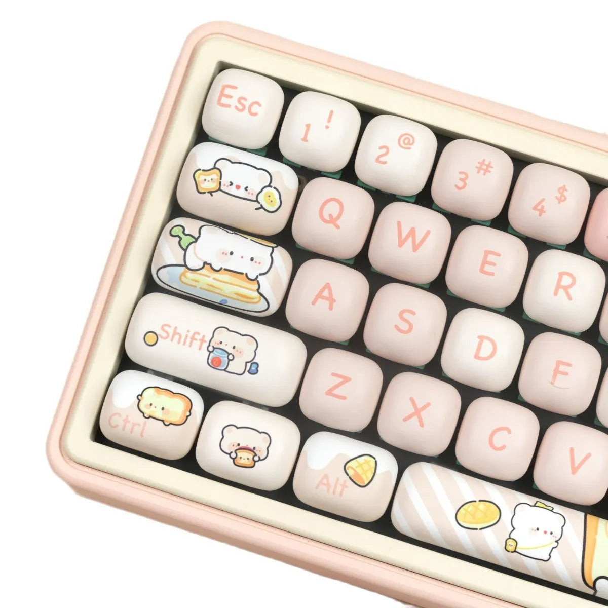 Steamed bread bear theme PBT key cap set with 143+3 keys for mechanical keyboards