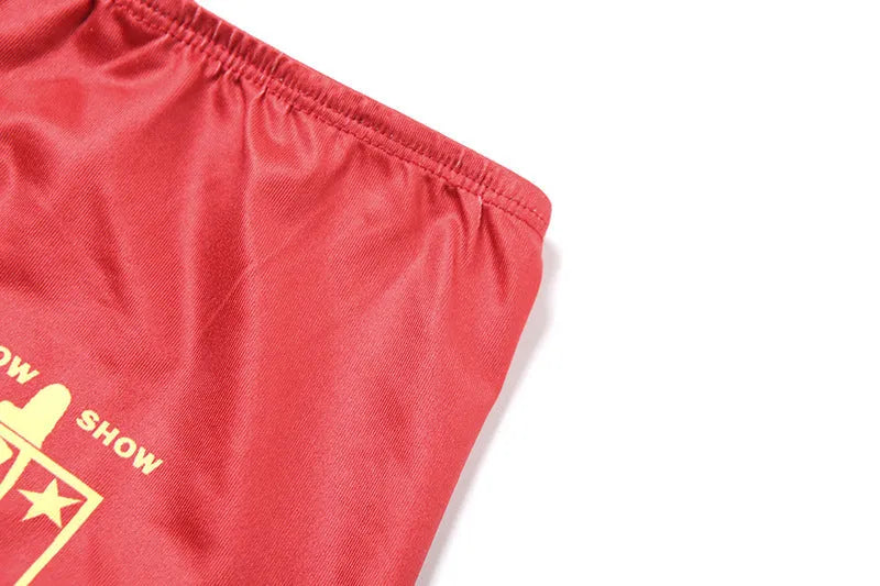 Red women's high-waisted shorts suit with 3D printed pattern and hip lift design