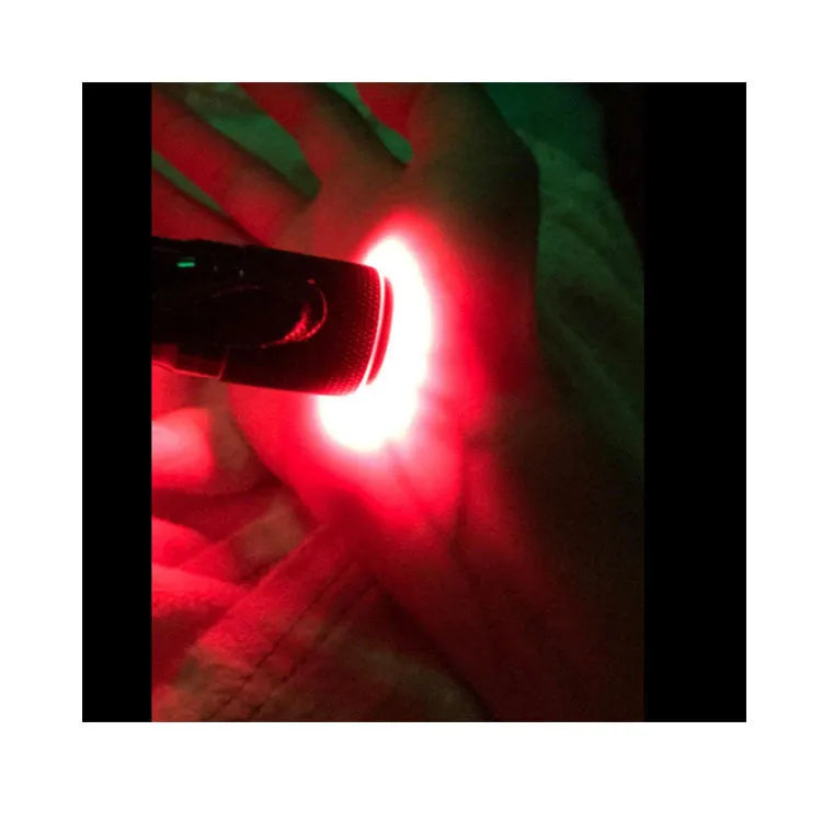 Black aluminium alloy smart vein locator medical device showing red LED illumination for vein detection