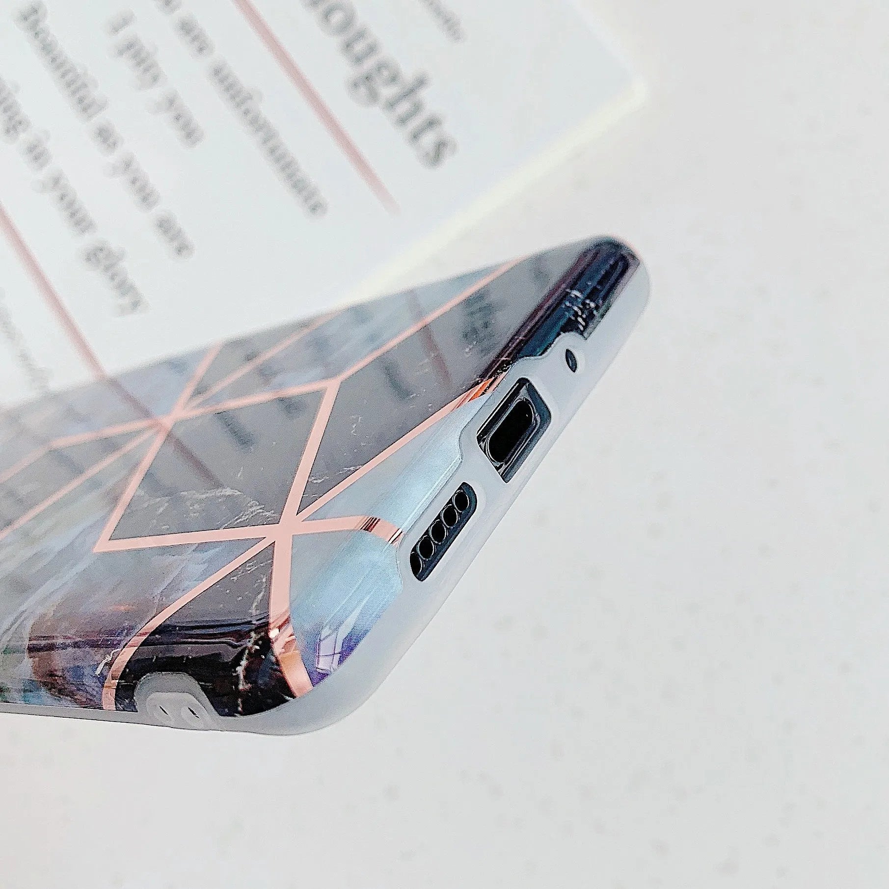 Electroplated marble design TPU mobile phone case for Huawei and Samsung phones in multiple colours.