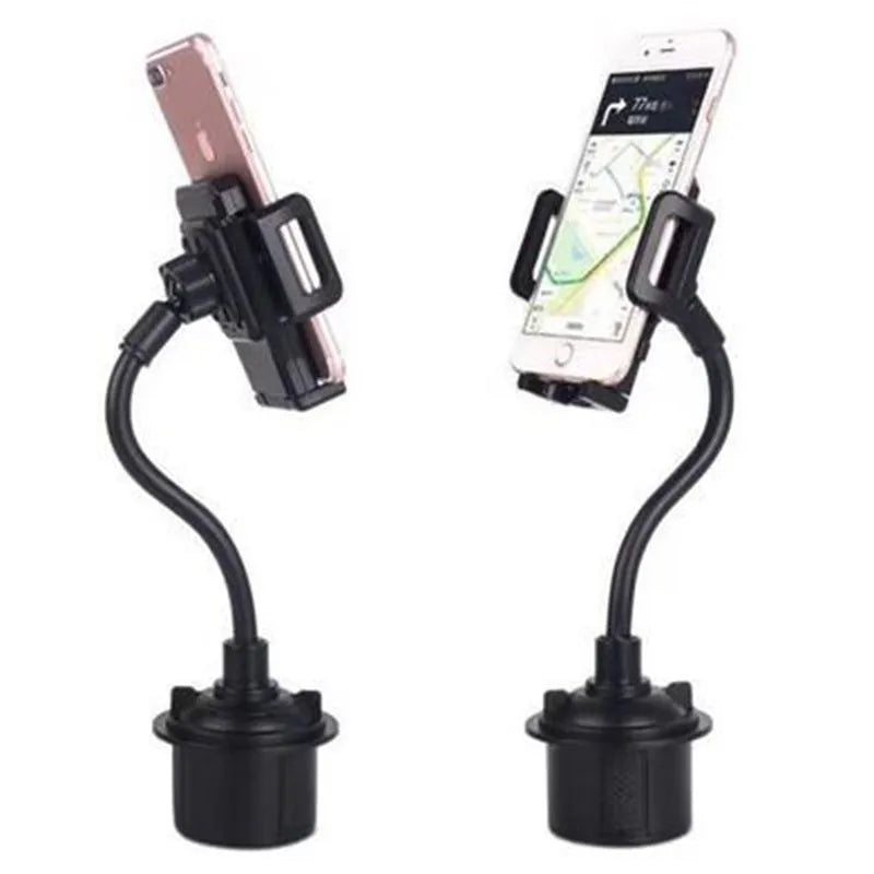Black universal car-mount phone bracket showing adjustable padded wings and a 360-degree rotating head.
