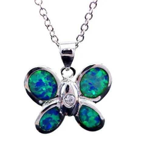 Blue opal sea turtle pendant necklace silver plating vintage style women jewellery
