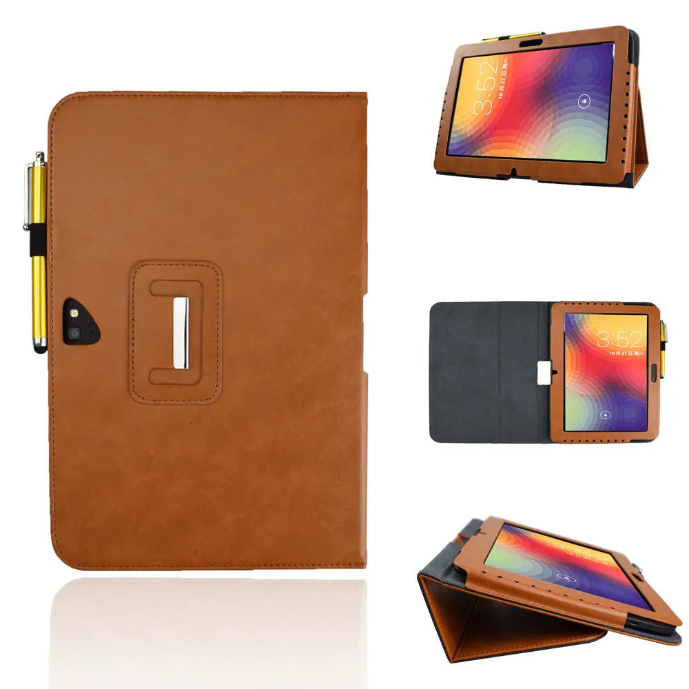 Black imitation leather tablet protective case with back clip for Google Pixel 10 on plain background