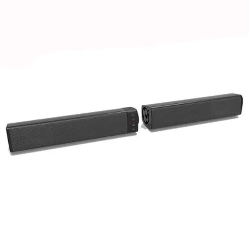 Black foldable split TV Bluetooth speaker with plastic casing showing button controls