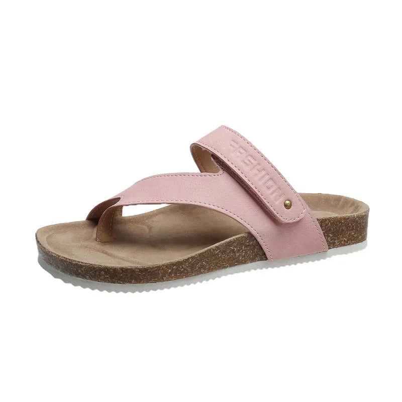 Flat toe ring thick-soled flip-flops in blue, showing artificial PU upper and foam sole.