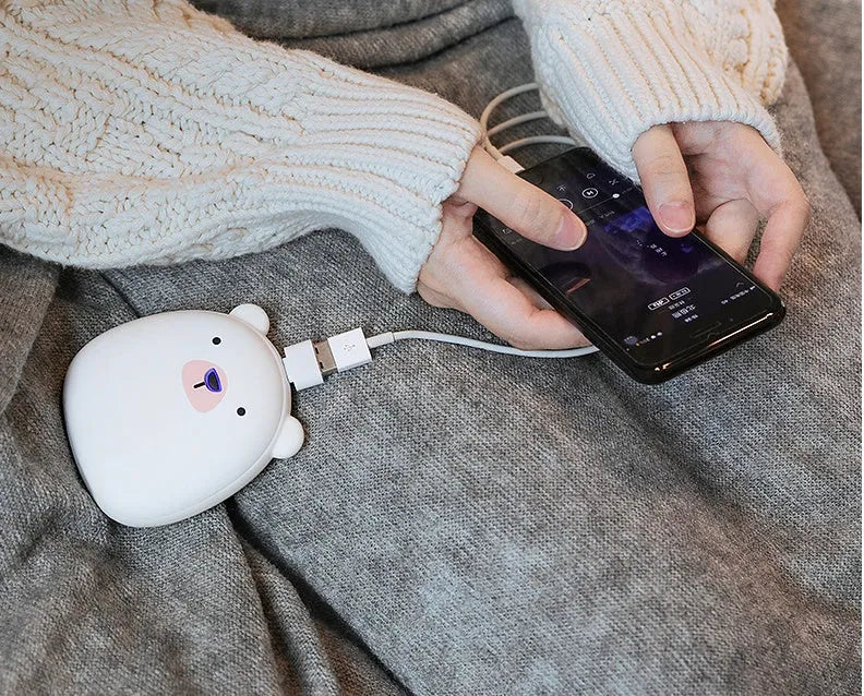 Cartoon penguin polar bear USB rechargeable hand warmer power bank in black, white and black-white colours