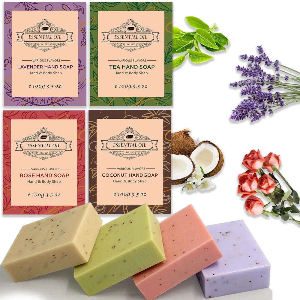 Handmade essential oil soap bar with frosted texture, 100g size, available in multiple scent options
