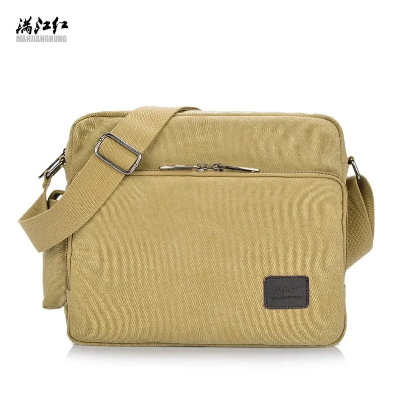 Manjianghong new canvas shoulder bag retro trend men's business metrosexual inclined shoulder bag in colour variant, front view