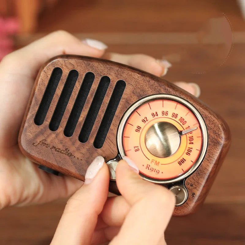 Retro wooden wireless Bluetooth mini speaker in cherry wood finish