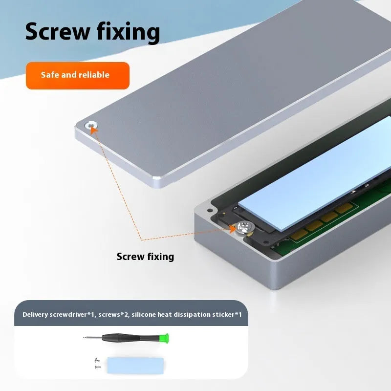 Silver ASB aluminium M.2 SATA SSD external enclosure with Type-C port and included screwdriver kit
