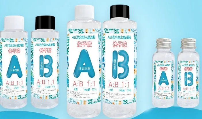 Quick Curing AB resin bottles for DIY jewellery making and craft projects