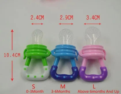 New baby silicone pacifier encapsulated food feeder in size M with blue silicone nipple