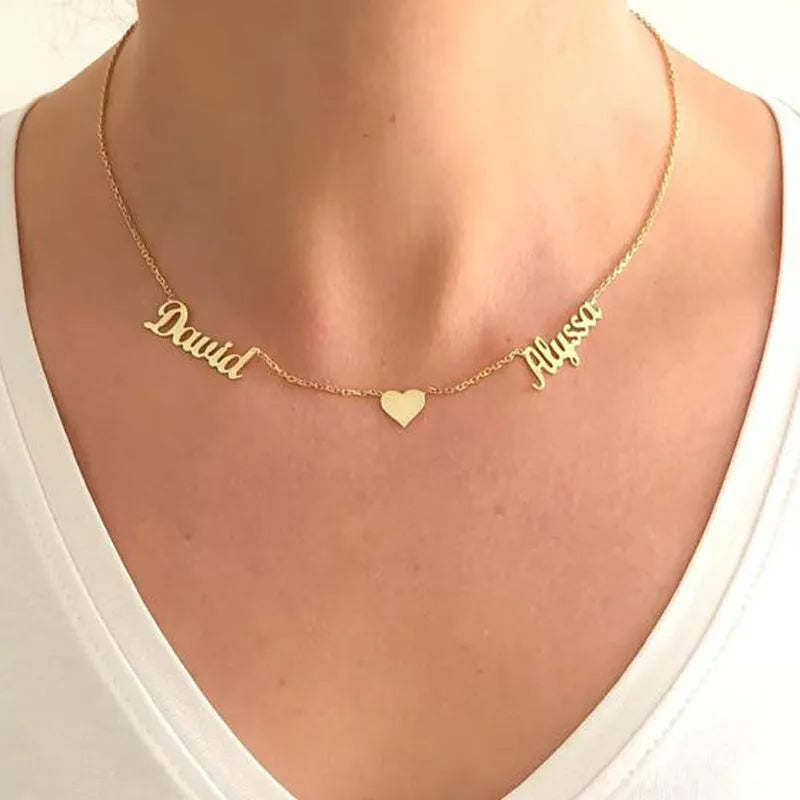 Custom love necklace for women with personalised stainless steel pendant in gold colour on snake bone chain