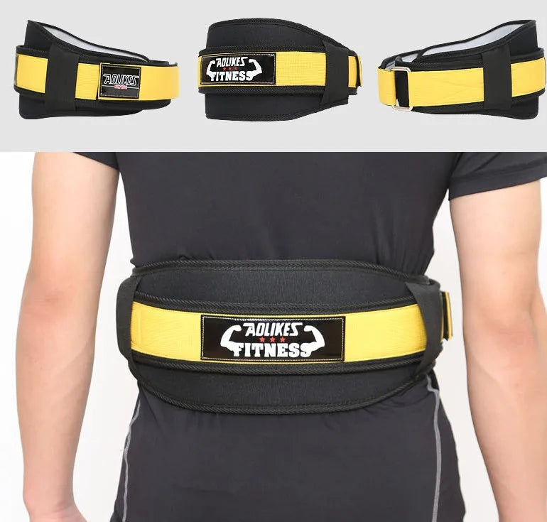 Nylon fitness waistband for weightlifting in black, red, yellow colours available in multiple sizes