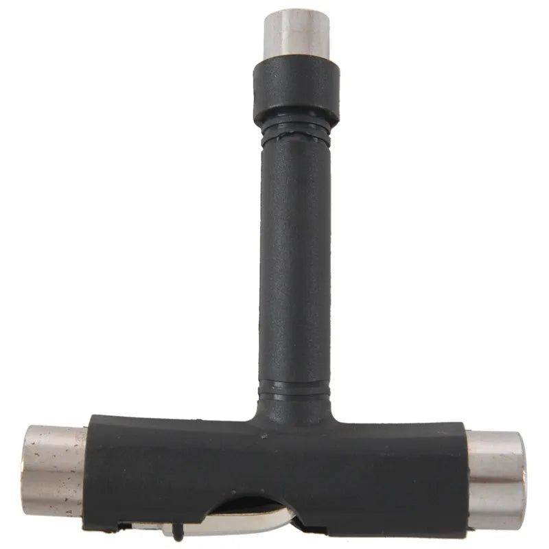 Steel skateboard T-wrench with 9.5mm 13mm 14mm sockets and plastic edging handle