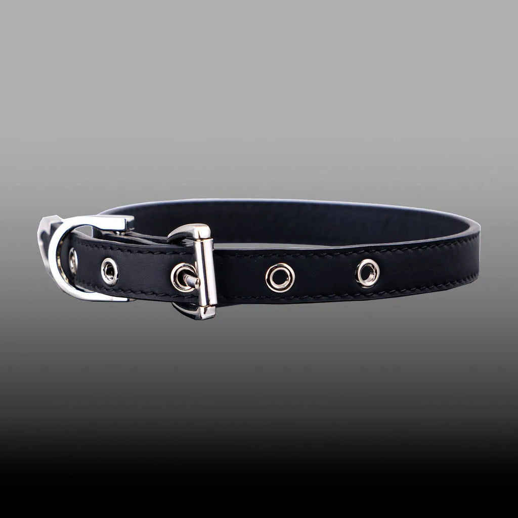 Black genuine cowhide handmade collar with geometric design and alloy pendant